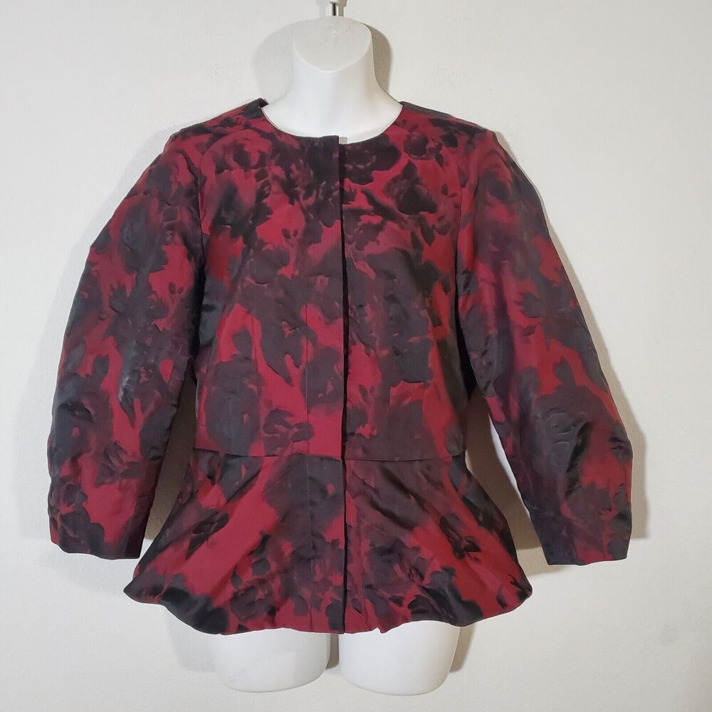 Ann Taylor Jacket 6 Red Dark Romantic Floral Bubble Hem Peplum Goth Moody